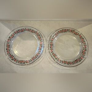 VTG  80's Set Of  Arcoroc Holly & Berry & Ribbon Christmas 8” Plates W/Gold Trim